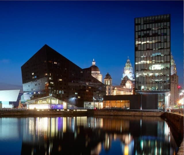 Mann Island development on the Liverpool waterfront at night