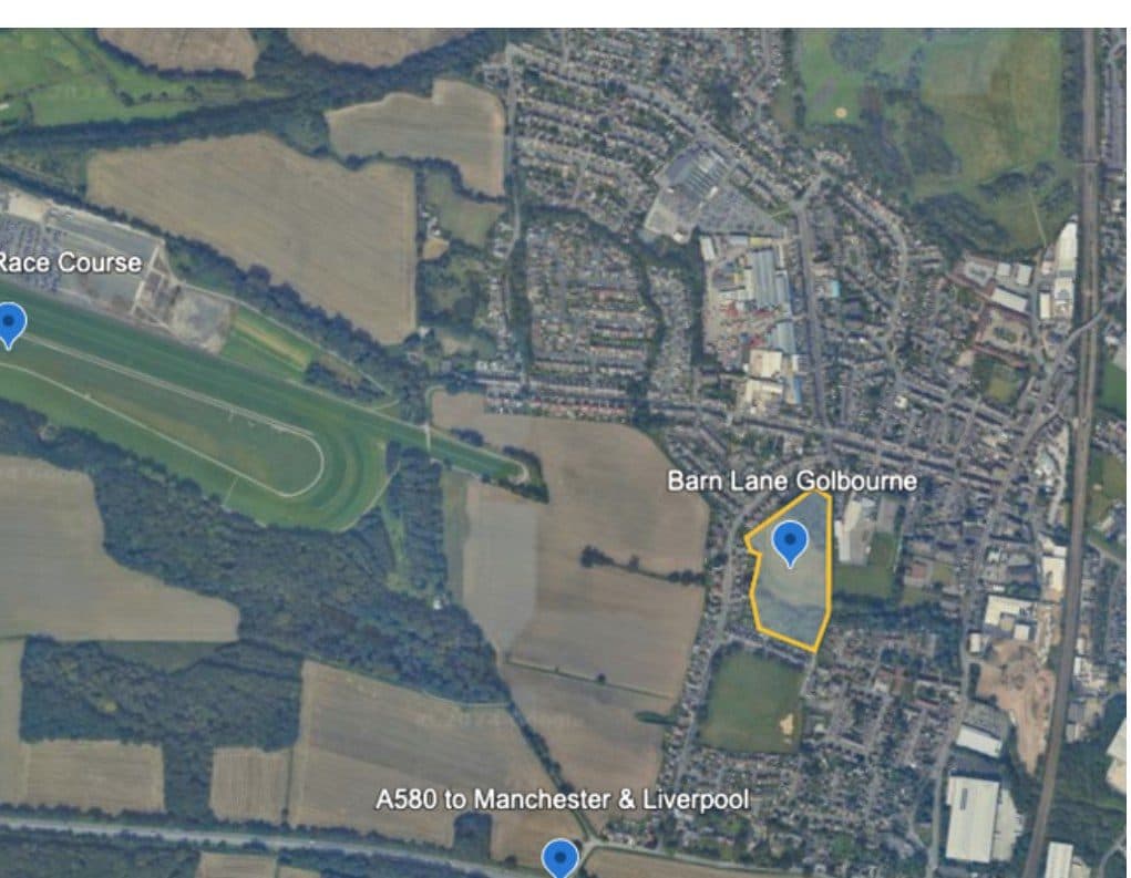 Site location map showing Haydock Race Course and the A580